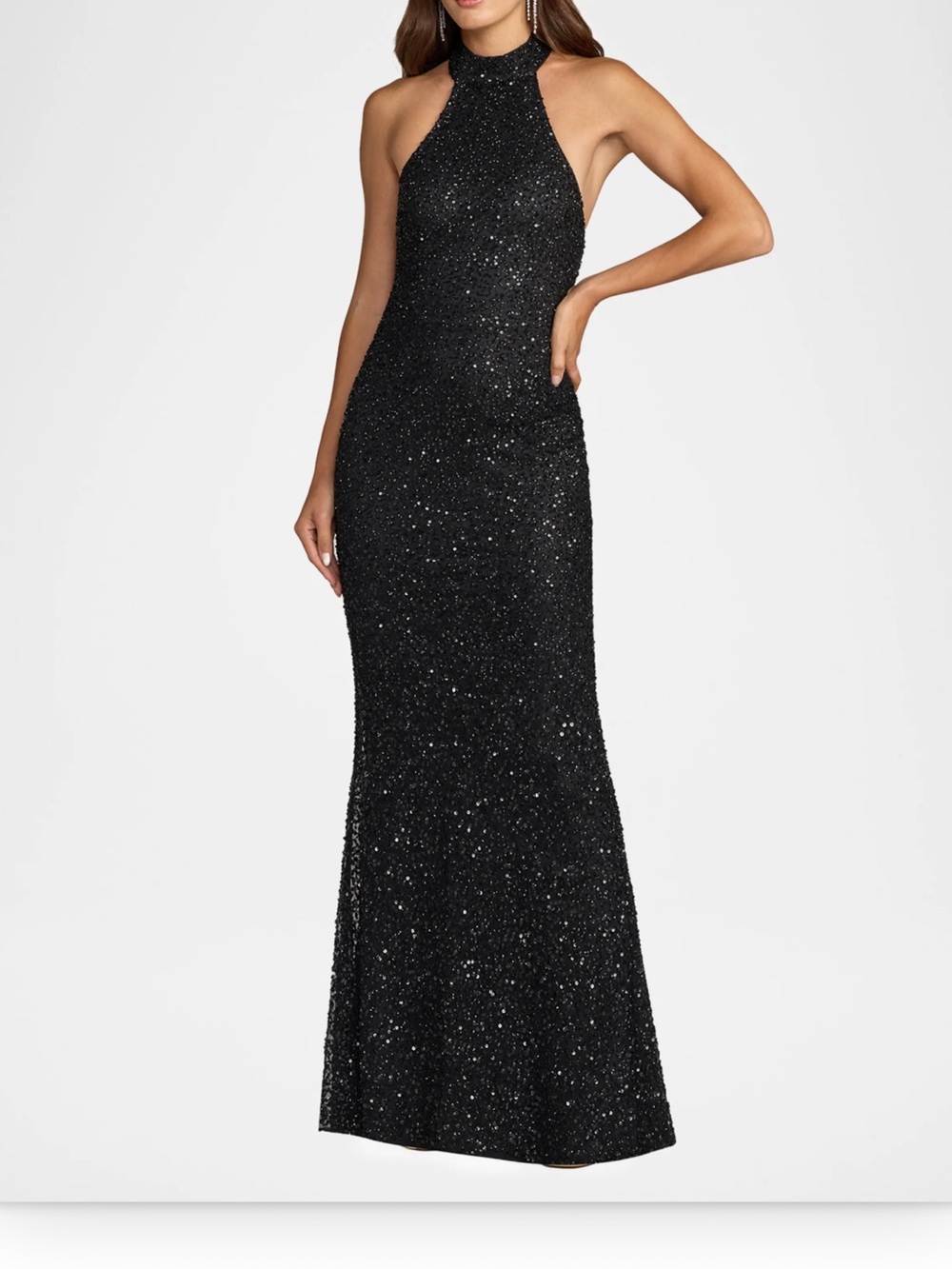 Black Sequin Halter Evening Gown